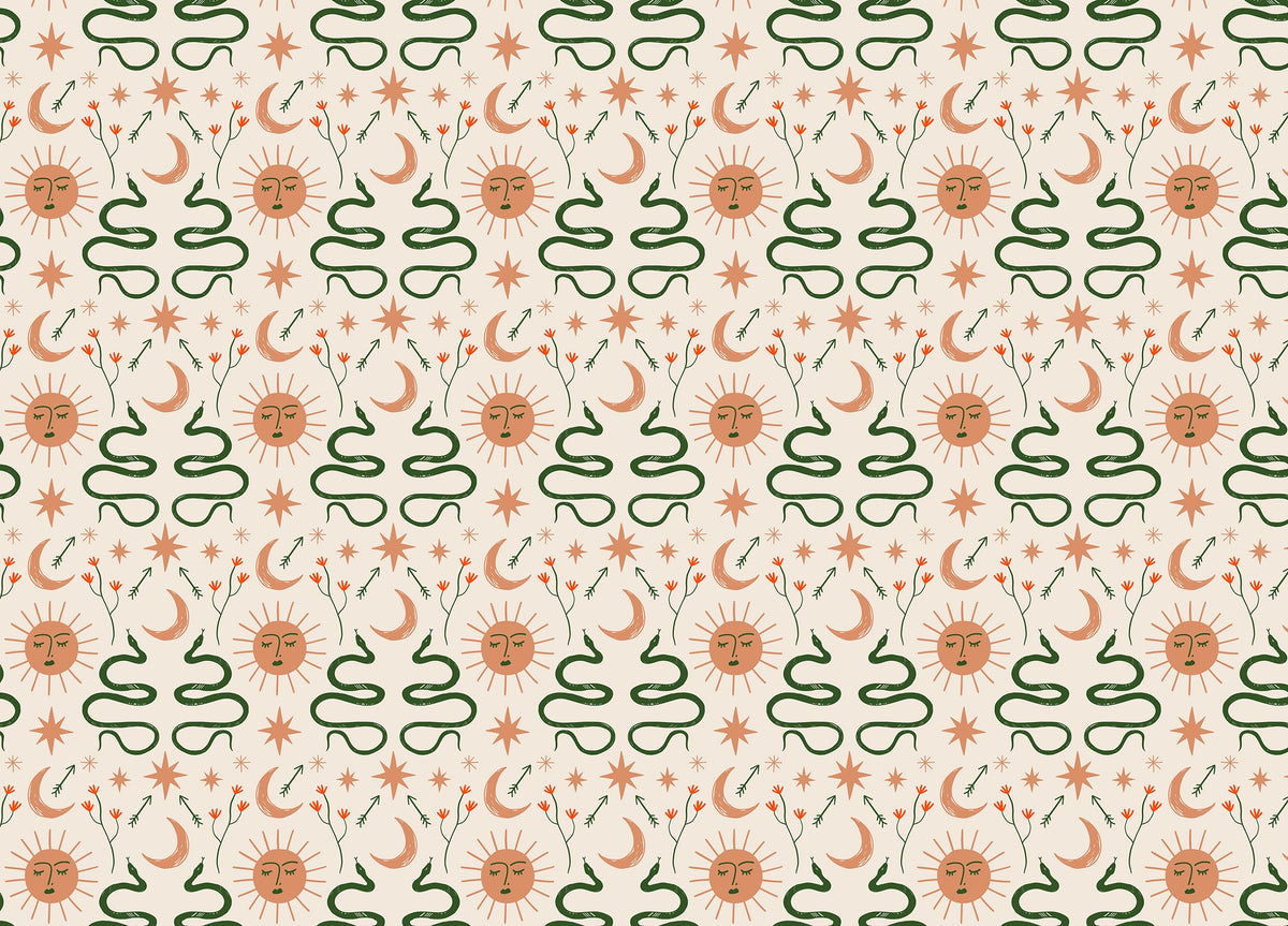 Moon and Sun Boho Snakes Vector Design Wallpaper in your room