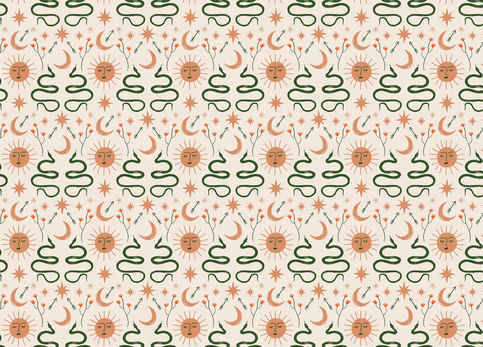 Moon and Sun Boho Snakes Vector Design Wallpaper