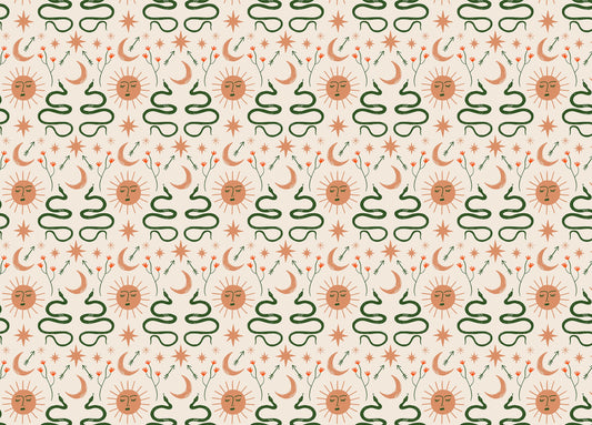 Moon and Sun Boho Snakes Vector Design Wallpaper