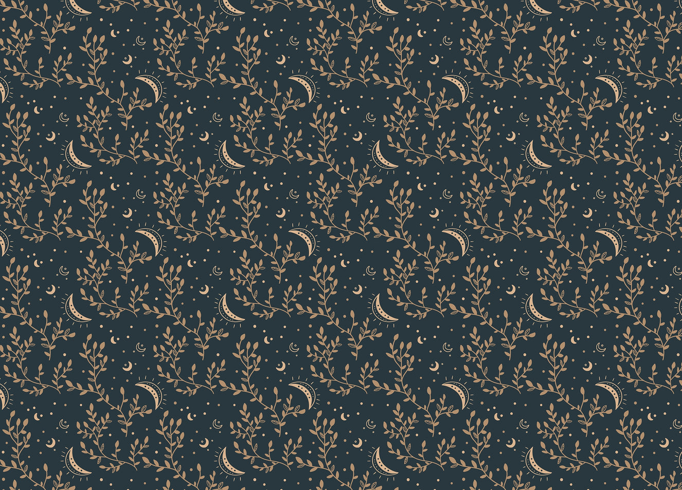 Esoteric Crescent Moon and Floral Background Wallpaper For Walls