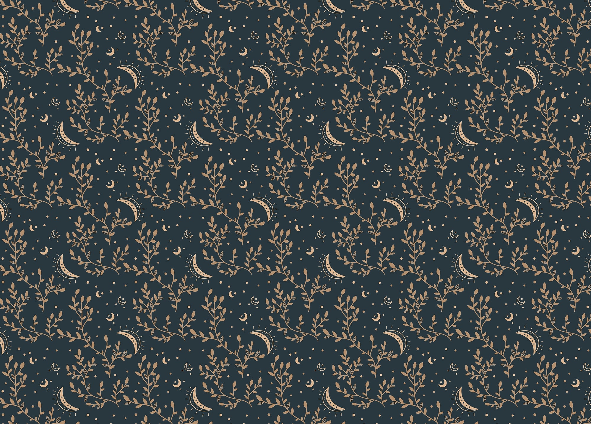 Esoteric Crescent Moon and Floral Background Wallpaper For Walls
