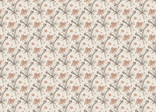 Earthy Tone Color Doodle Floral Repeat Pattern Boho Wallpaper