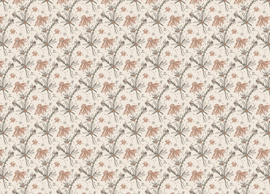 Earthy Tone Color Doodle Floral Repeat Pattern Boho Wallpaper