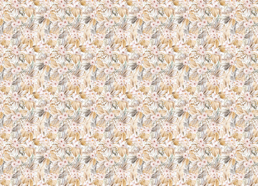 Watercolor Dried Leaves and Tropical Flowers Bohemian Wallpaper