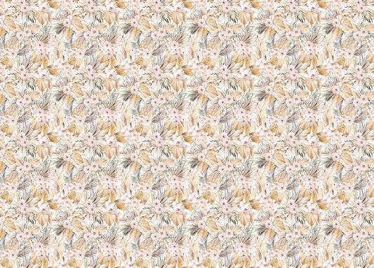 Watercolor Dried Leaves and Tropical Flowers Bohemian Wallpaper