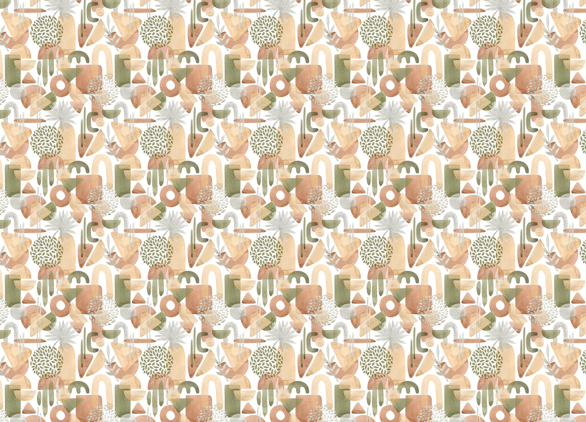 Watercolor Abstract Shapes Warm Pastel Colors Green Wallpaper in your room — zoomed