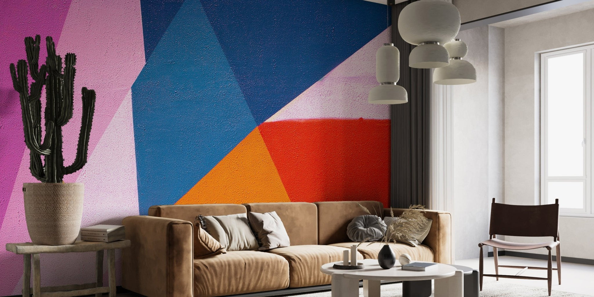 Vibrant triangle pattern mural for interiors
