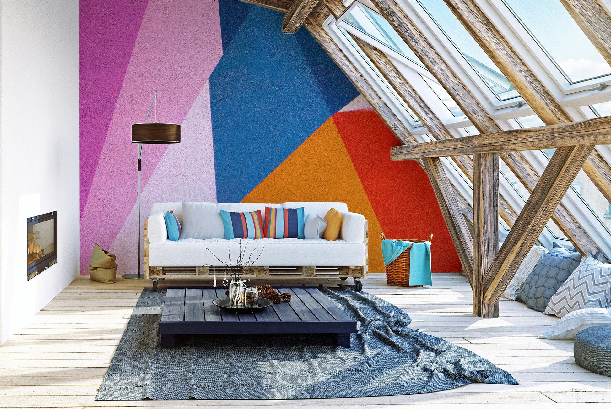 Bold geometric triangle abstract wall mural
