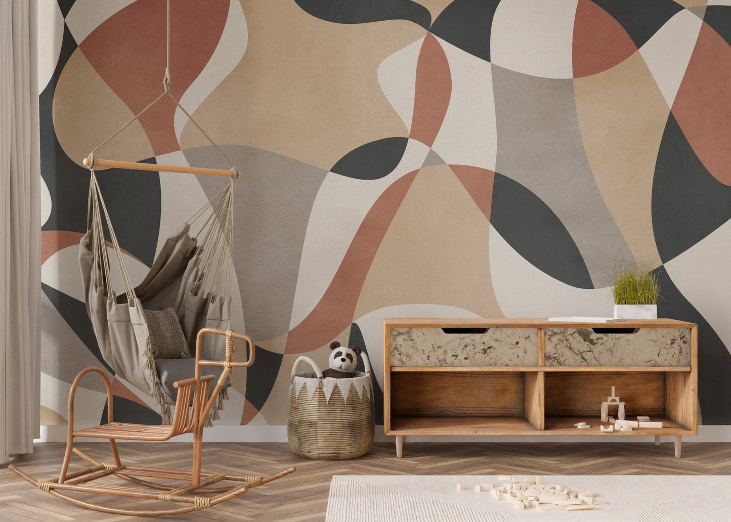 Abstract geometric wallpaper with bold, artistic designs.
