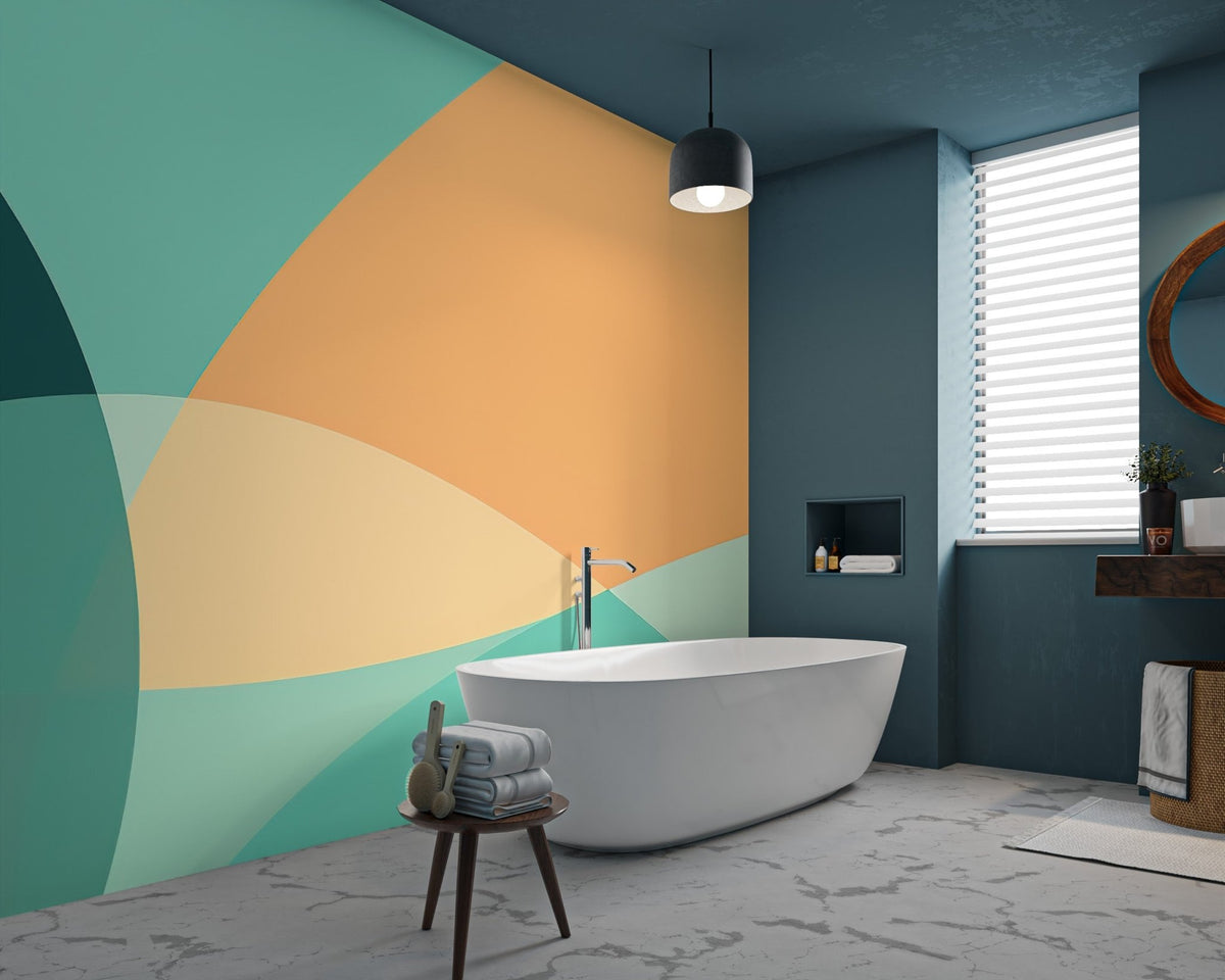 Artistic pastel and earth tone shapes for a bespoke wall mural.
