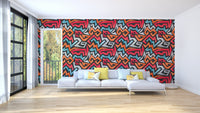 Modern graffiti wallpaper with geometric street art pattern.