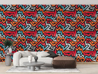 Trendy graffiti wallpaper with colorful layered pattern.