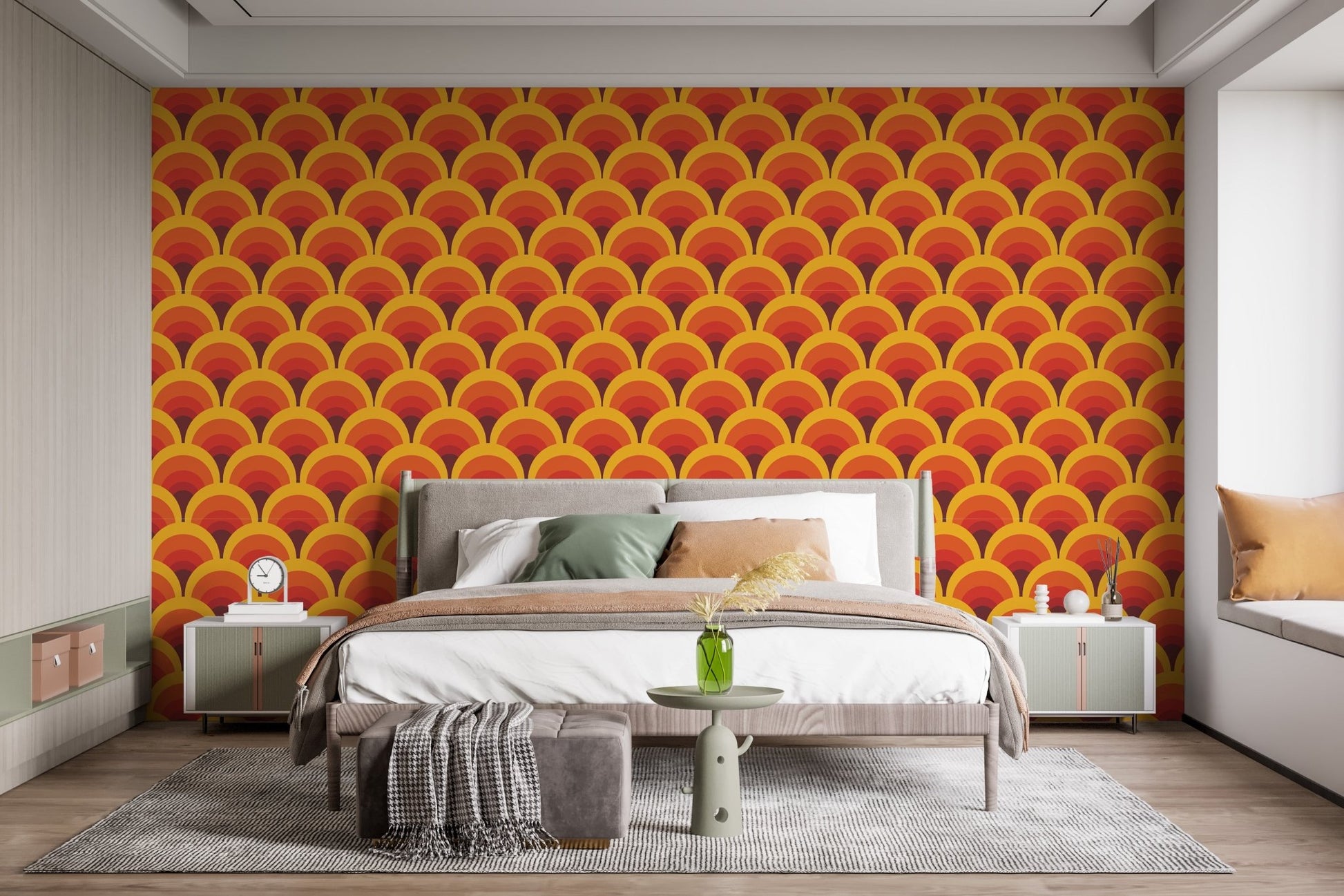Artistic bold orange arches wall mural
