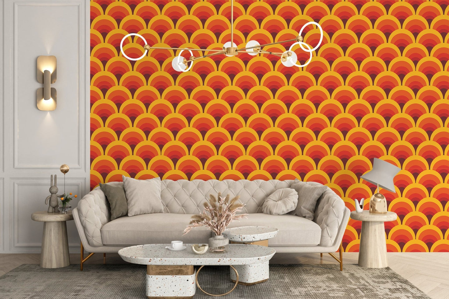 Sleek orange arch design wallpaper mural
