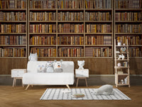 Retro bookish nostalgia wall mural with vintage charm for kids play area.