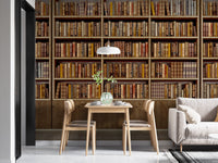 Vintage-inspired bookish wall mural for dining rooms