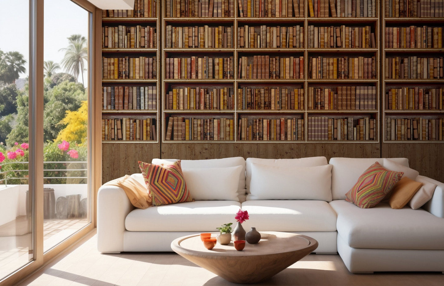 Bookish nostalgia wall mural for cozy living room decor