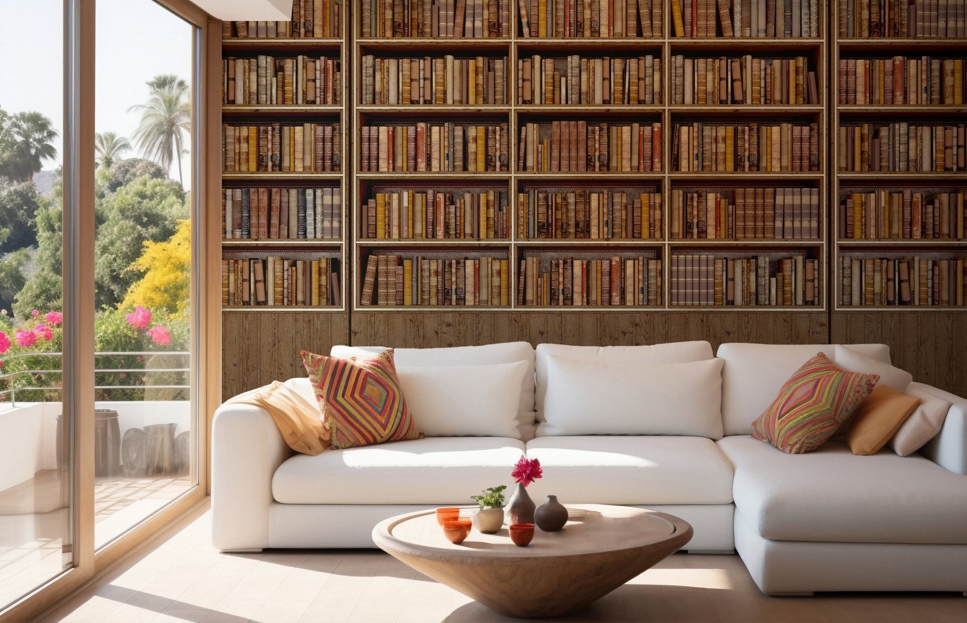 Bookish nostalgia wall mural for cozy living room decor