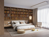 Warm-toned bookish nostalgia wall mural for classic bedroom decor