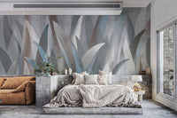 Minimalist botanical abstract leaf art wall mural for modern home interiors.