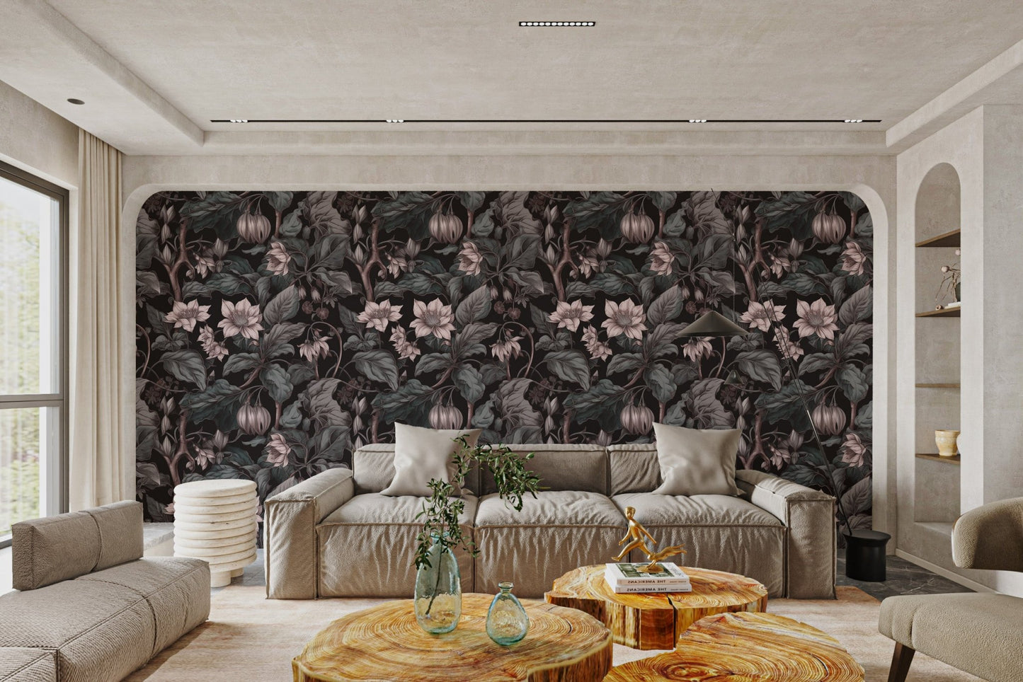 Botanical Blossom Wall mural with a repeating vintage flower pattern.
