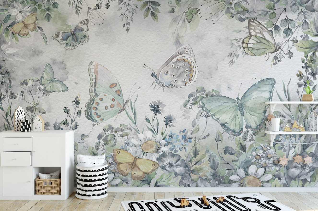 Botanical Butterfly Garden Wall Mural - Wallanza