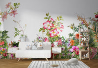 Botanical elegance mural with soft watercolor floral designs in kids room.
