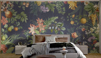 Dark navy Botanical Floral and Fruit Wall mural for modern interior spaces.