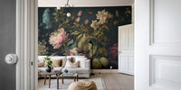 Artistic garden scenery wallpaper featuring hand painted botanical elements.