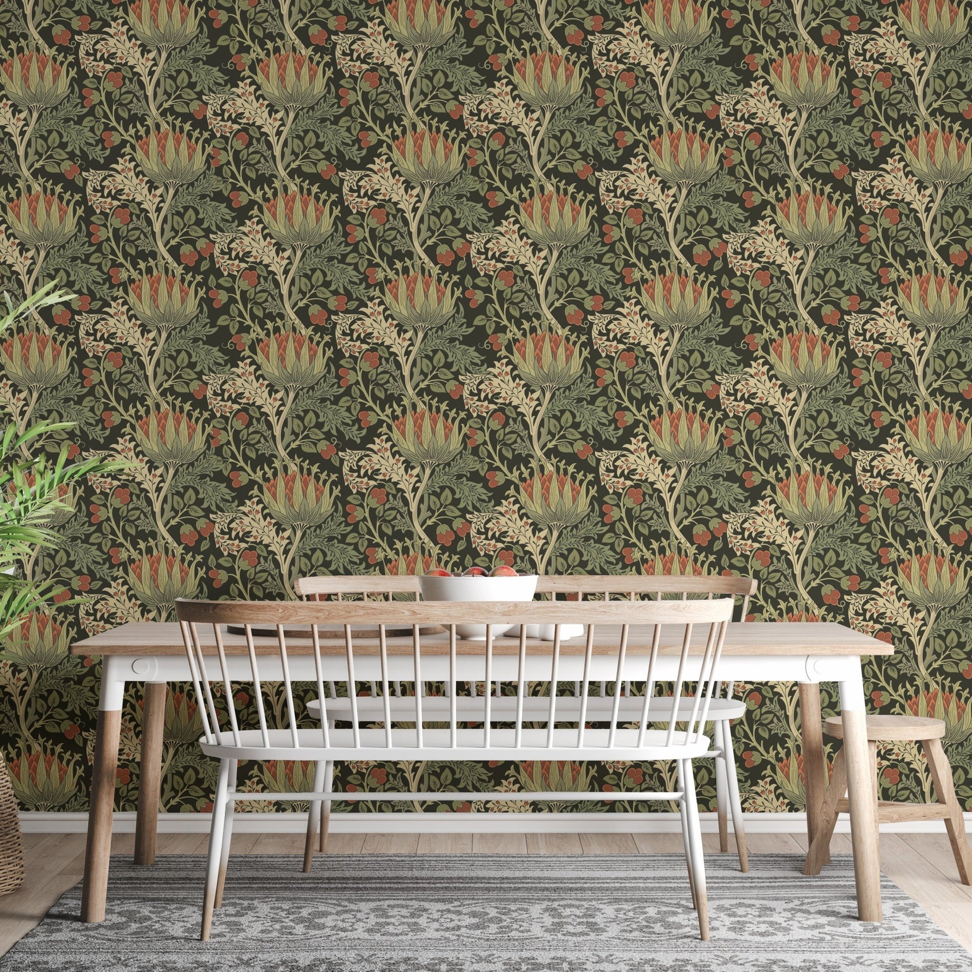 Nature-themed mural with botanical flourish



