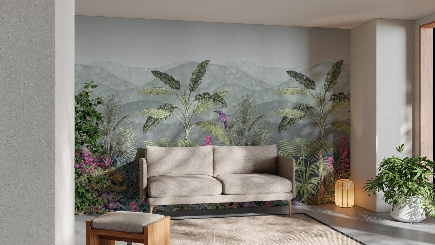Botanical Garden Birds Wallpaper Mural - Wallanza