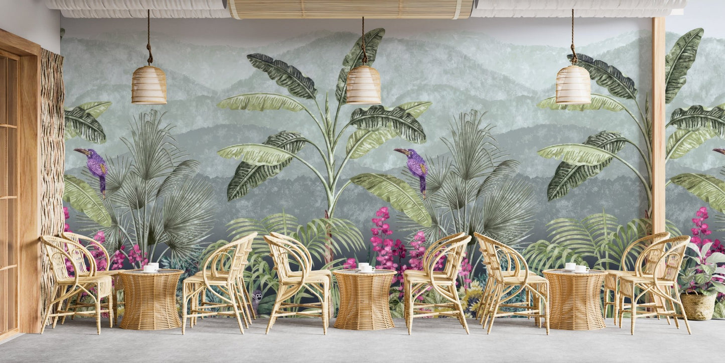 Botanical Garden Birds Wallpaper Mural - Wallanza