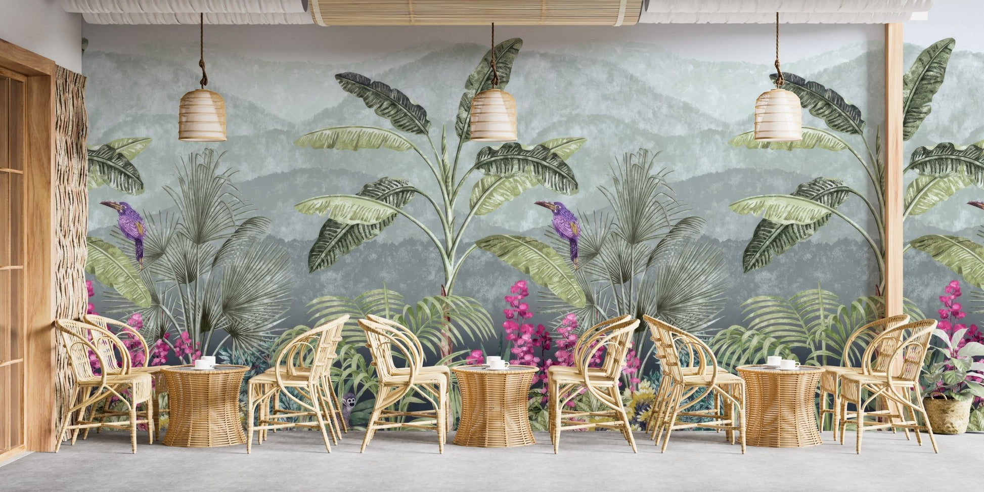 Botanical Garden Birds Wallpaper Mural - Wallanza