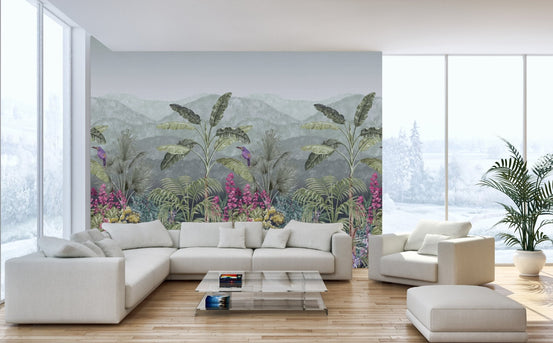 Detailed botanical illustration with floral patterns wall mural.