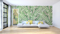 Botanical garden wall mural wallpaper in calm green palette.