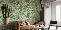 Minimal botanical wallpaper mural with organic leaf forms.