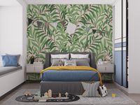Repeating branch pattern wallpaper wall mural in natural color.