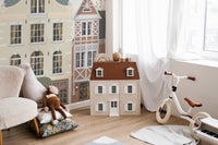 Detailed rowhouses wall mural with vintage exterior styling.