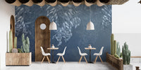 Elegant blue floral wall mural for a contemporary dining room