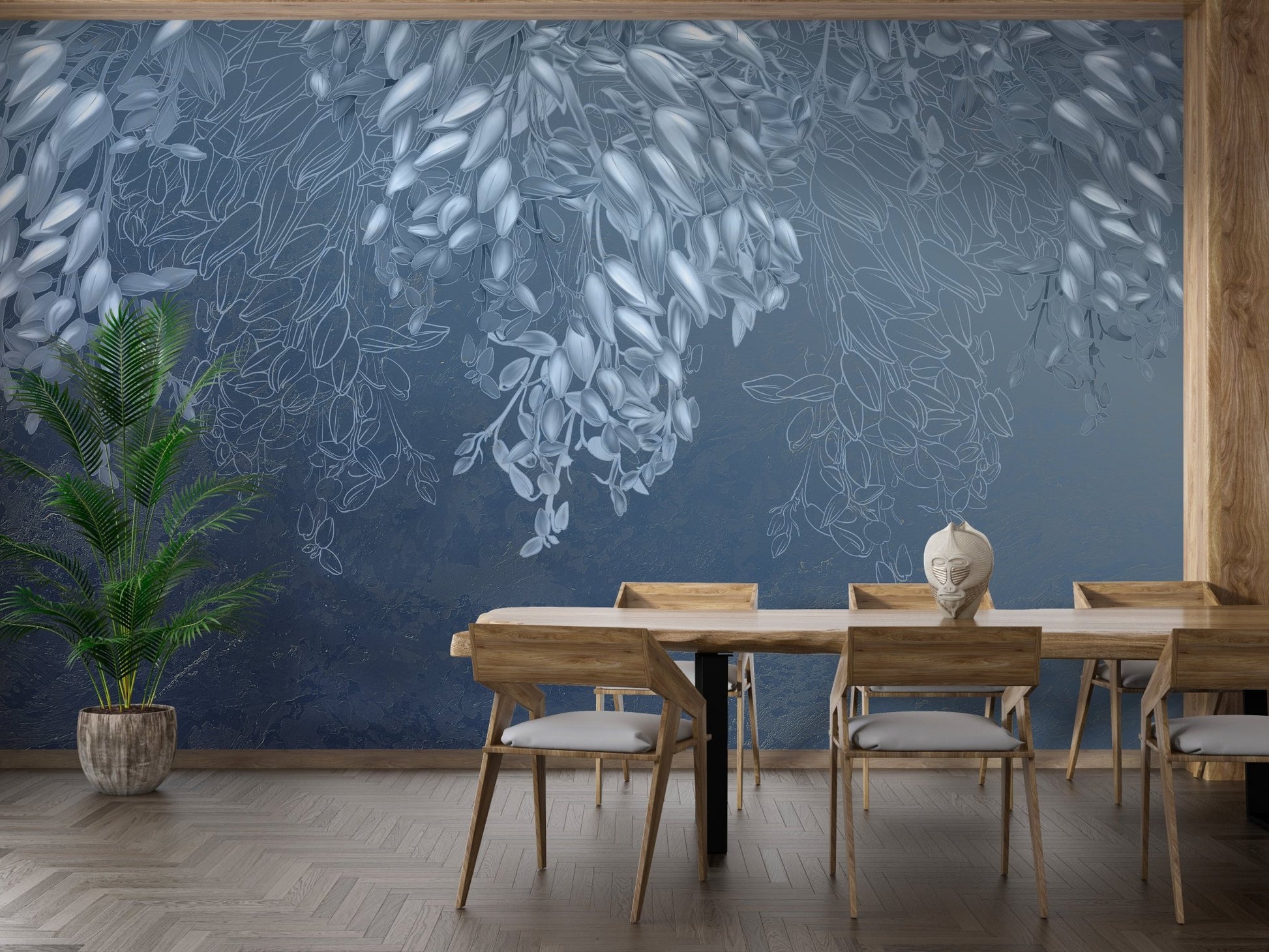 Minimalist lounge with botanical Breezy Floral Elegance wall mural