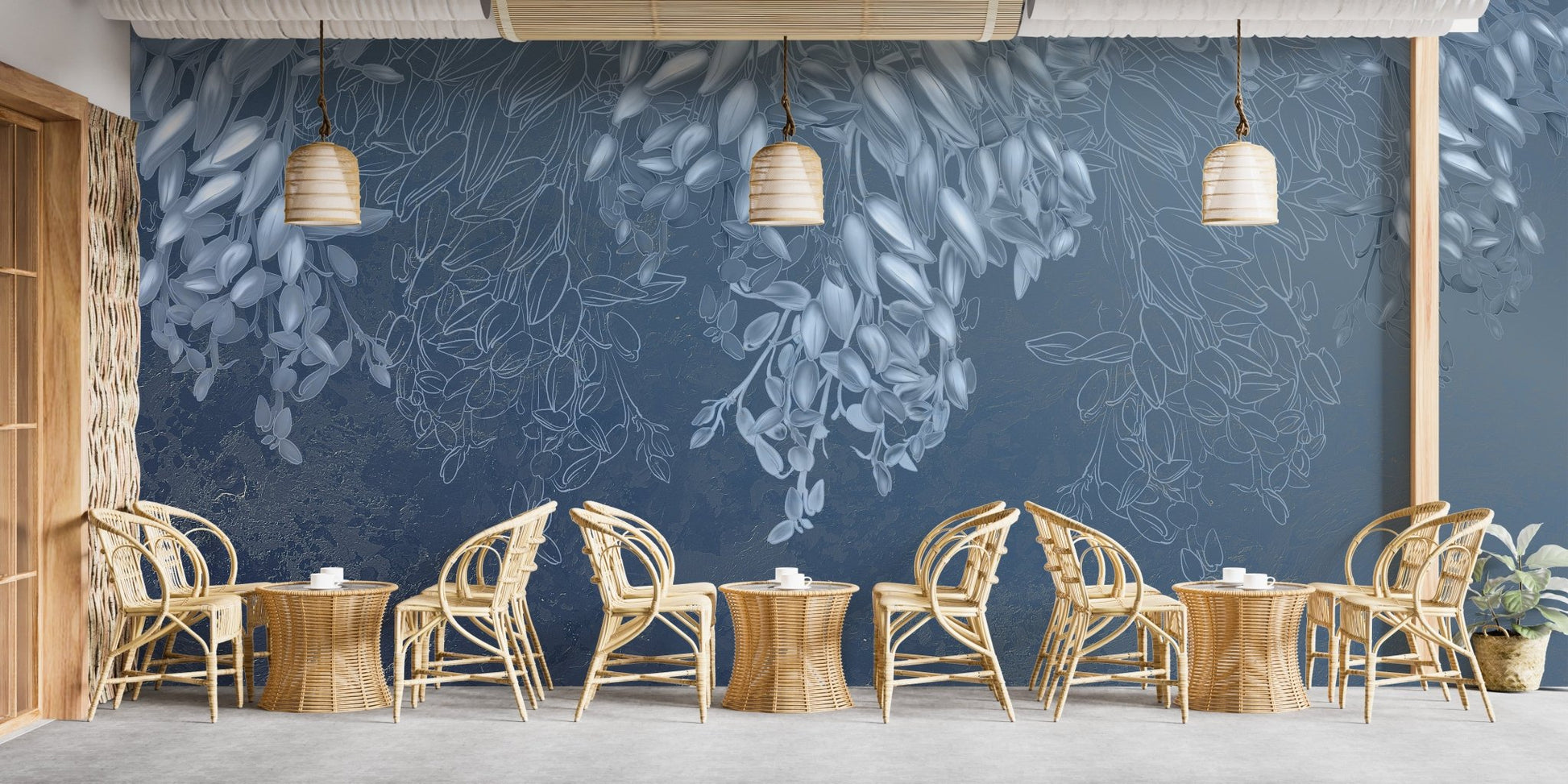 Dining space featuring a stylish Breezy Floral Elegance wallpaper mural.