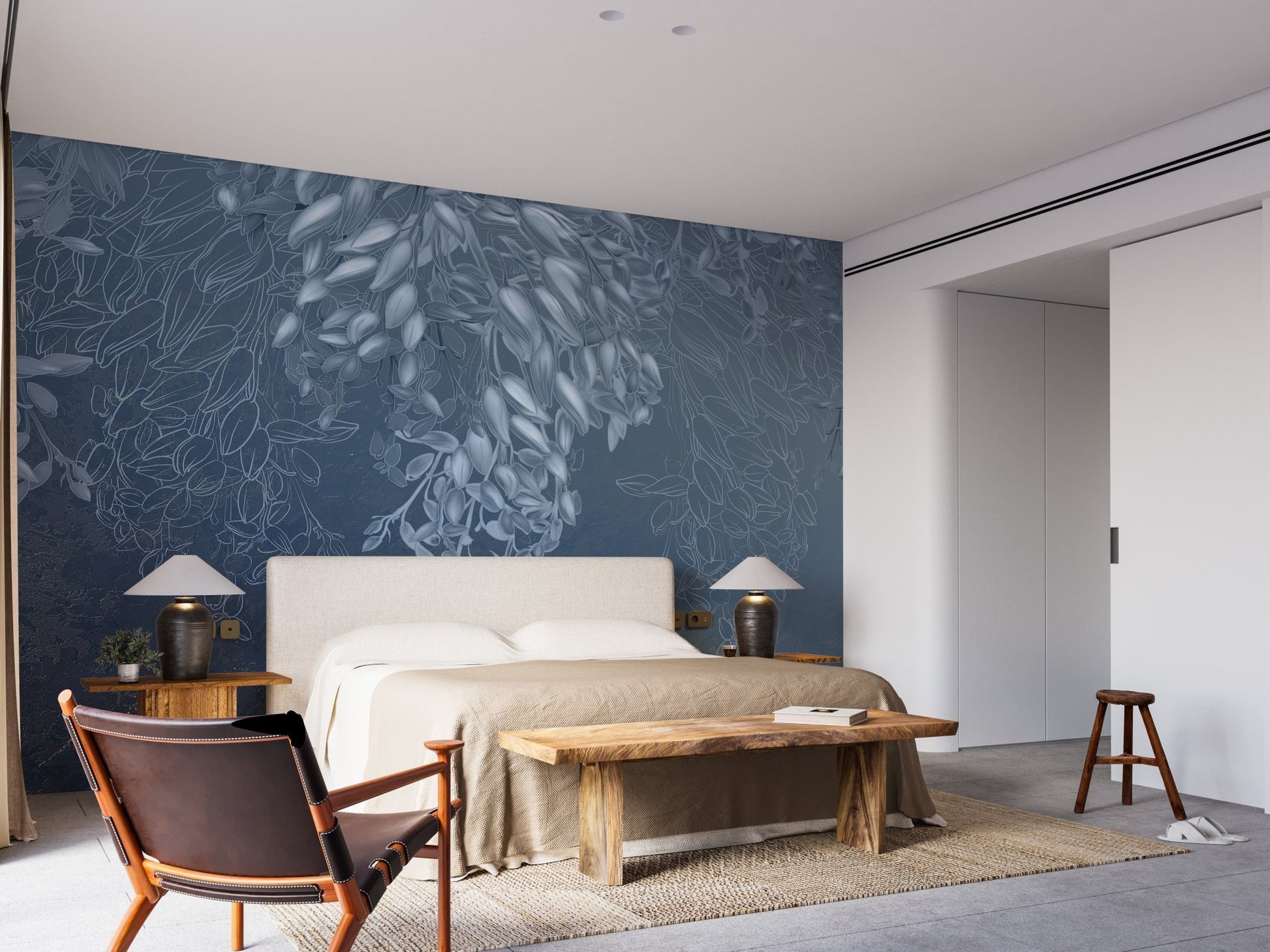 Calm bedroom decor with Breezy Floral Elegance wall mural