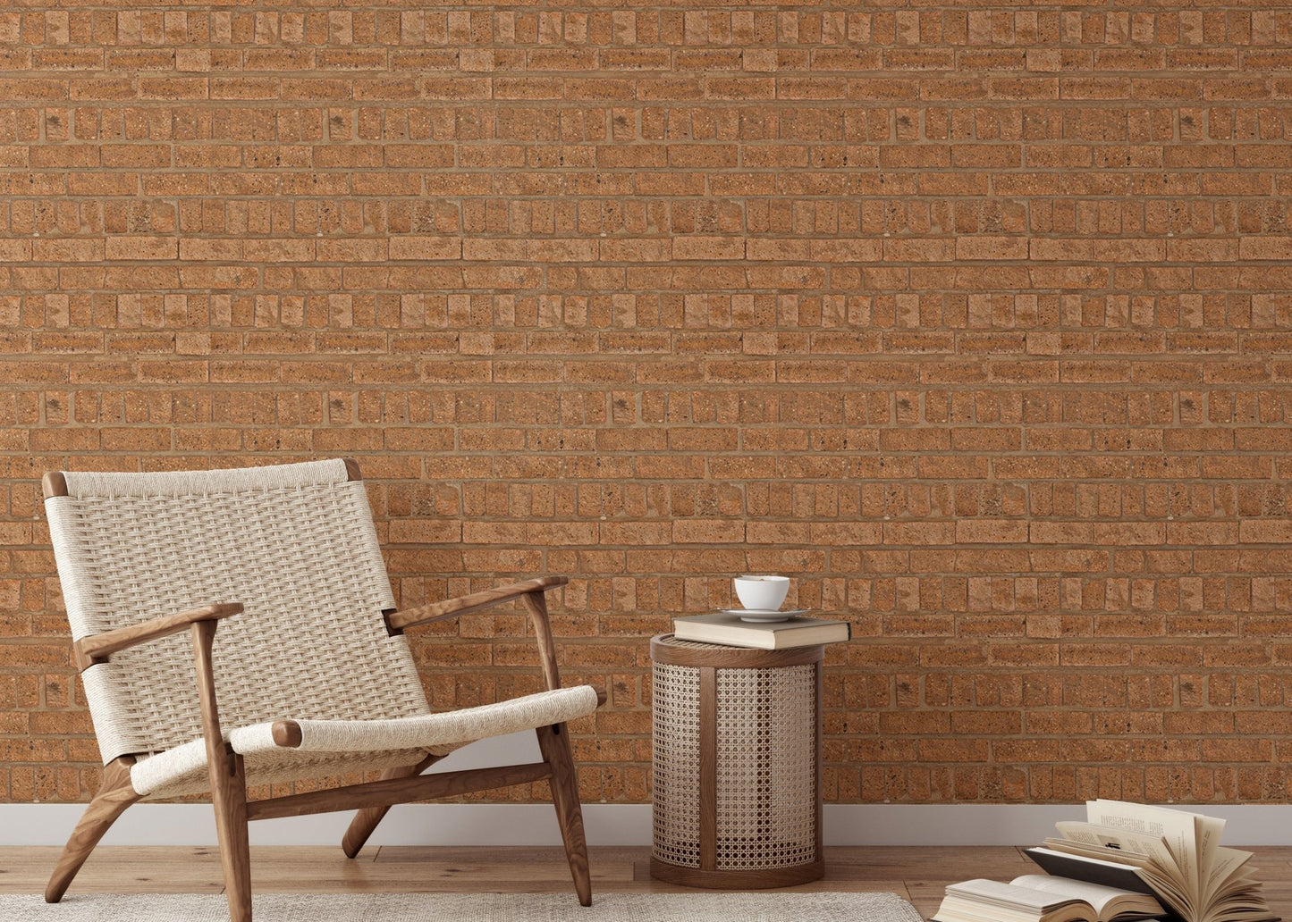 Textured brown brick wallpaper for reading area interiors.
