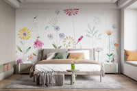 Elegant pastel floral wallpaper mural with subtle detailing.