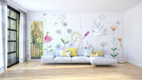 Artistic flower wallpaper mural with hand painted style.