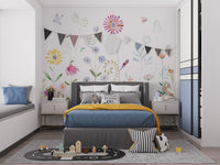 Spring inspired flower wall mural with soft brush texture.