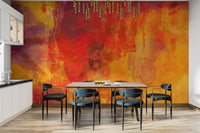 Warm orange and red watercolor wall mural with soft gradients.