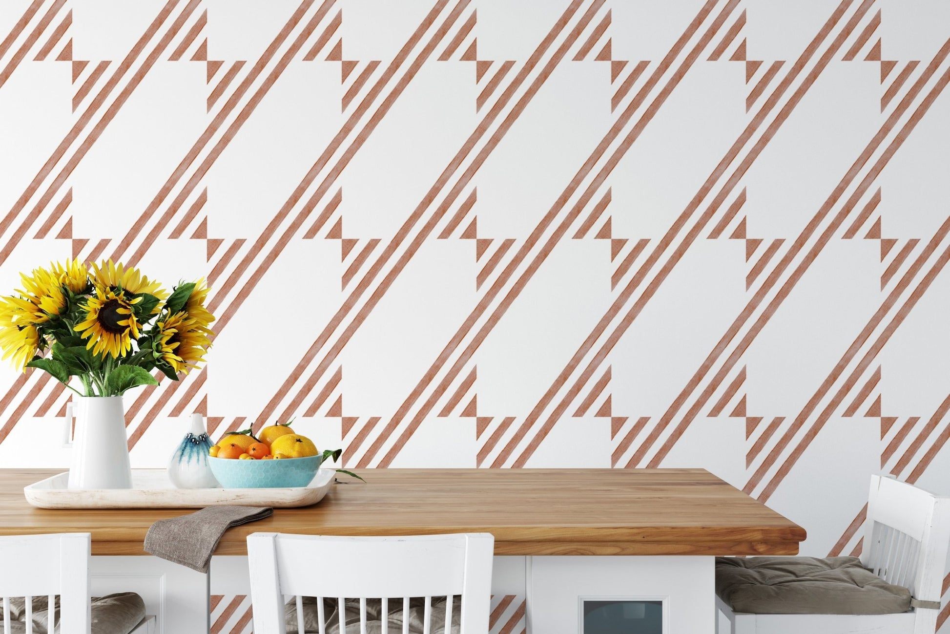 Brown color diagonal stripe wallpaper featuring a yellow floral arrangement.