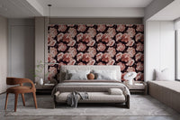 Bedroom featuring Brown Petals Watercolor wallpaper on the headboard wall.