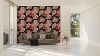Spacious living room with Petals Watercolor wallpaper and sofa.